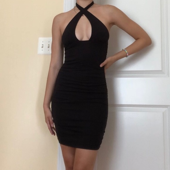 Motel rocks black wrap around halter cross neck matita dual mini and midi dress - Picture 10 of 11